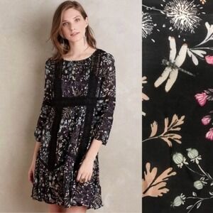 Anthropologie Moulinette Soeurs Lily Peasant Dress Black Lace Floral 4 No Slip